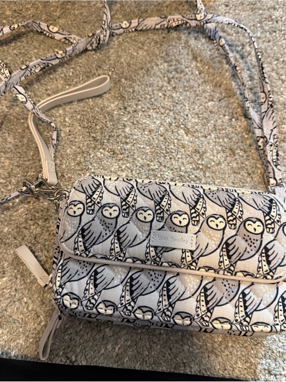 Vera Bradley Gray Owl Print Crossbody Wallet